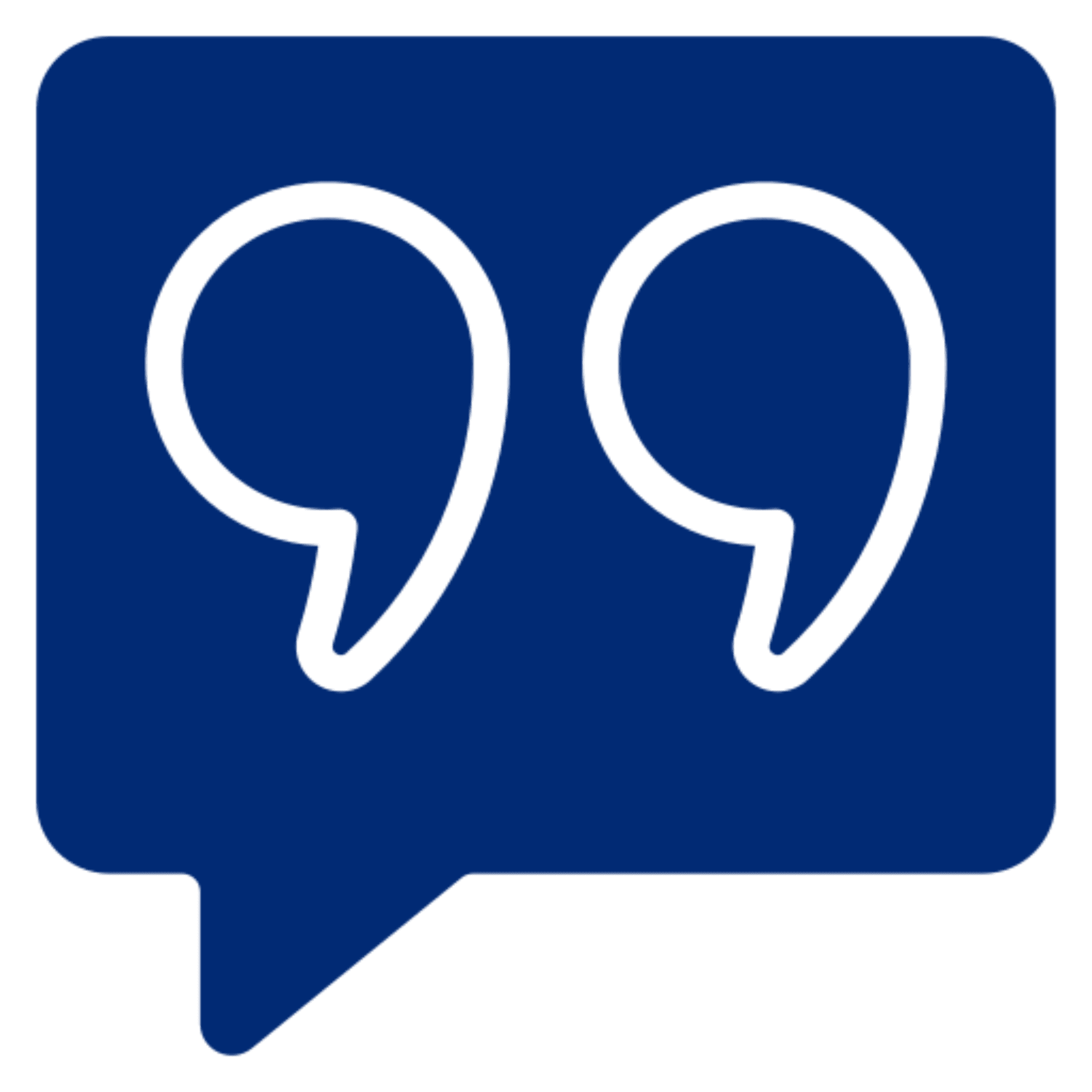 Speech bubble with quotation marks icon.